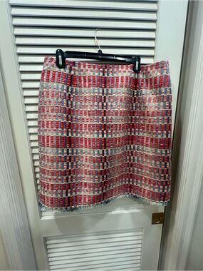 Tory Burch Red, Navy and Cream Check Tweed Mini Skirt